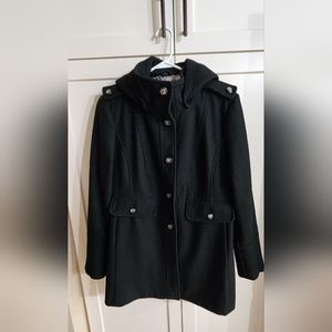 GUESS Los Angeles black hooded pea coat